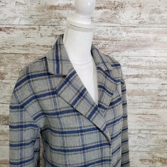 AVEC LES FILLES Grey Blue Plaid Pea Coat XS NWT - Picture 4 of 15